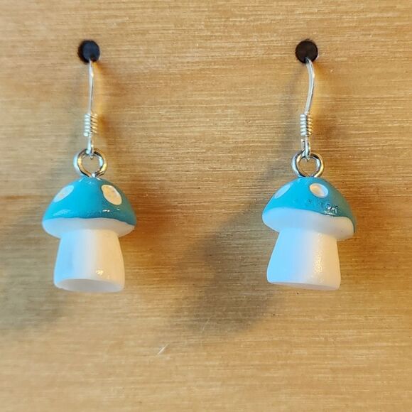 Mushroom Earrings on Sterling Silver French Earwires Nature Fungi - Picture 1 of 6
